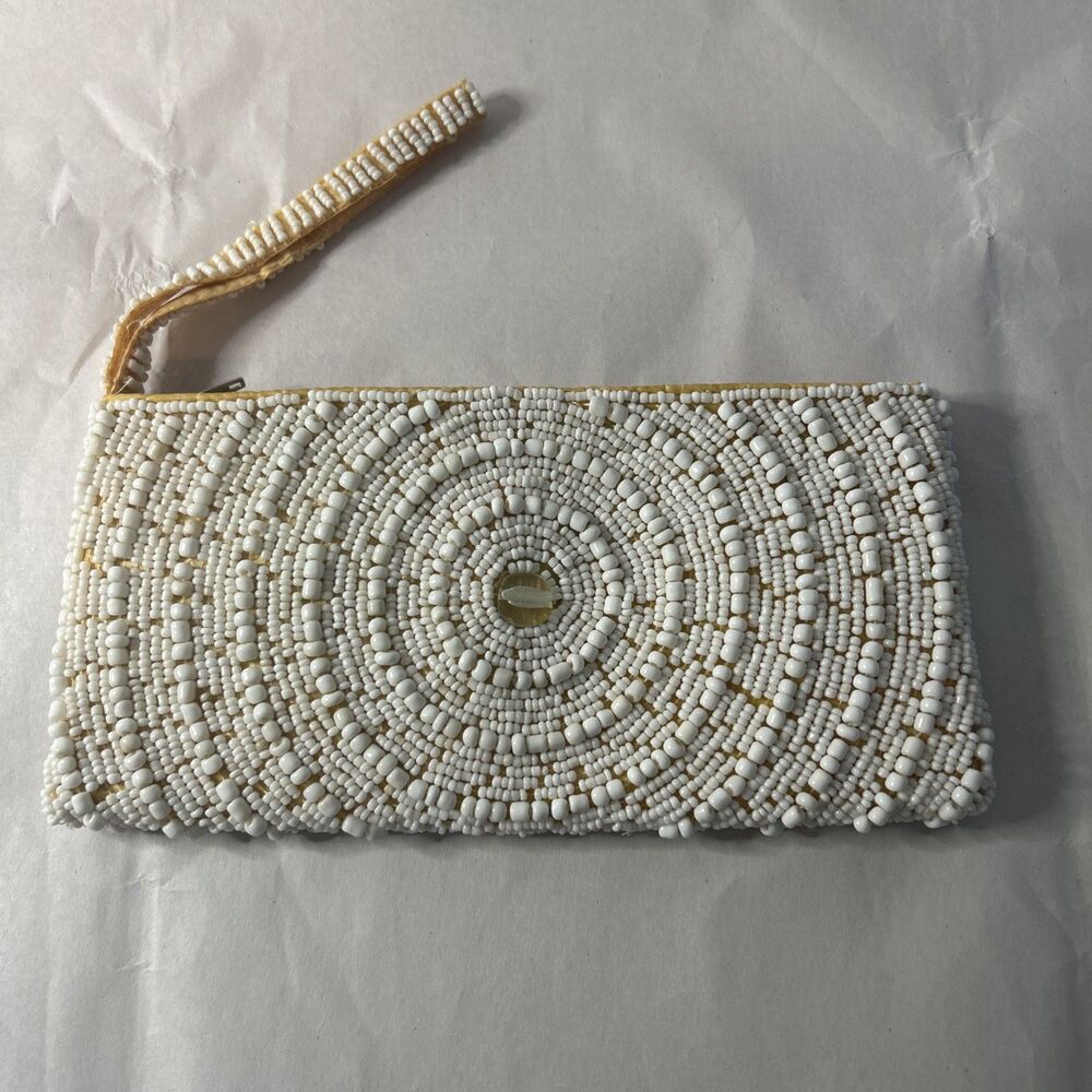 Vintage White Beaded Wristlet with Intricate Design